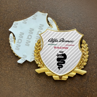 Alfa Romeo Racing Trunk Emblem Badge Gold White Carbon Black Logo