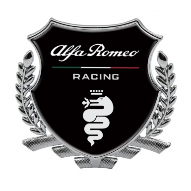 Alfa Romeo Racing Trunk Metal Emblem Silver Black Base White Logo