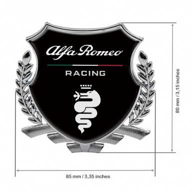Alfa Romeo Racing Trunk Metal Emblem Silver Black Base White Logo