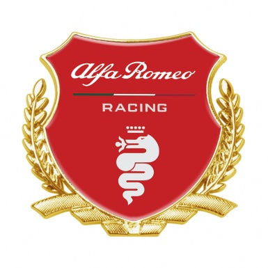 Alfa Romeo Racing Fender Metal Emblem Badge Gold Red Base White Logo