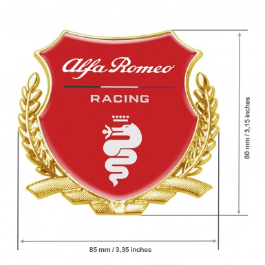 Alfa Romeo Racing Fender Metal Emblem Badge Gold Red Base White Logo