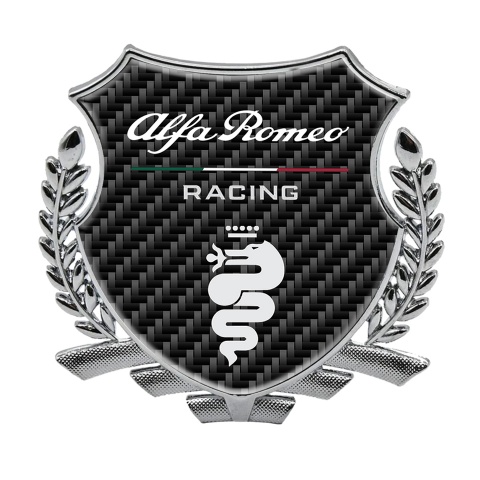 Alfa Romeo Racing Metal Badge Self Adhesive Silver Black Carbon Edition