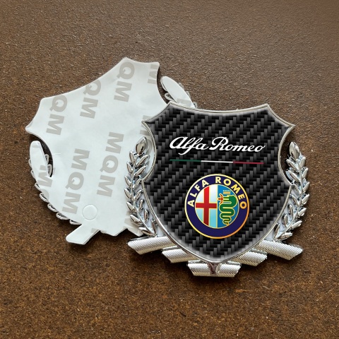 Alfa Romeo Self Adhesive Bodyside Emblem Silver Dark Carbon Color Logo