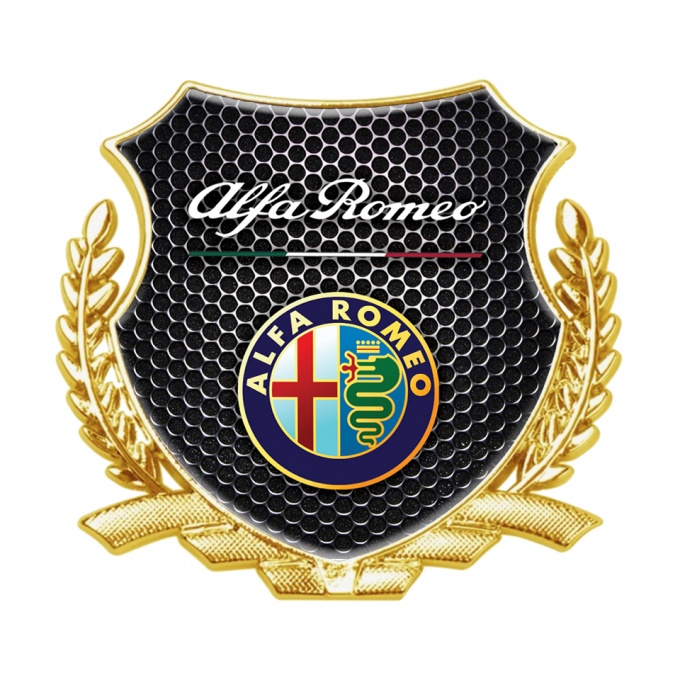 Alfa Romeo 3D Car Metal Emblem Gold Dark Honeycomb Color Logo Design