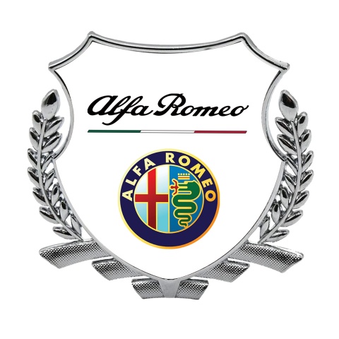 Alfa Romeo Tuning Emblem Self Adhesive Silver White Base Color Edition