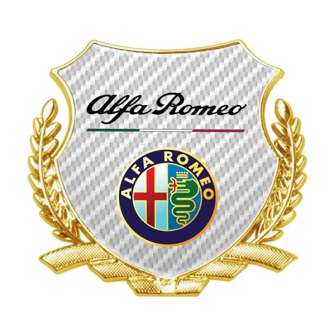 Alfa Romeo Fender Metal Emblem Badge Gold White Carbon Color Logo