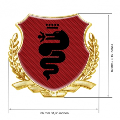 Alfa Romeo Fender Emblem Badge Gold Red Carbon Base Black Serpent