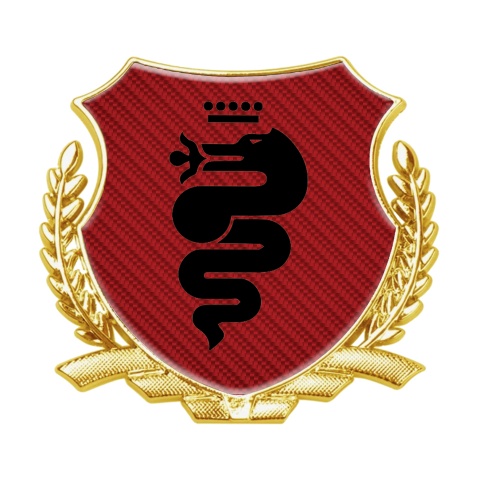 Alfa Romeo Fender Emblem Badge Gold Red Carbon Base Black Serpent