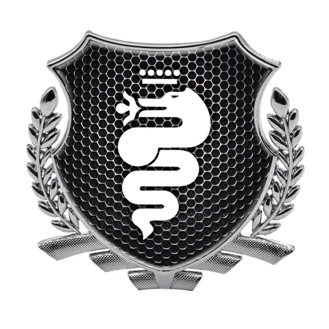 Alfa Romeo Metal Emblem Self Adhesive Silver Dark Honeycomb Serpent Logo