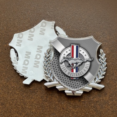 Ford Mustang 3D Car Metal Emblem Silver Mixed Metal Grid Chrome Edition