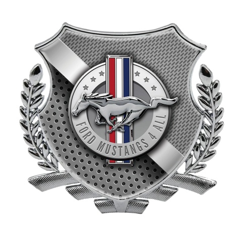 Ford Mustang 3D Car Metal Emblem Silver Mixed Metal Grid Chrome Edition