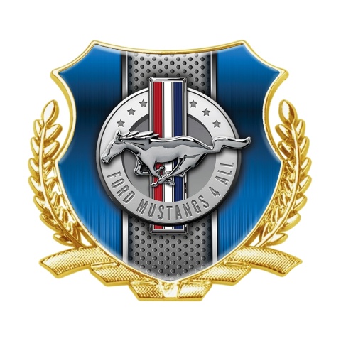 Ford Mustang Trunk Emblem Badge Gold Blue Brushed Metal Chrome Logo