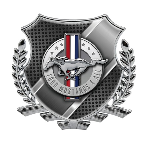 Ford Mustang 3D Car Metal Emblem Silver Brushed Aluminum Effect Design