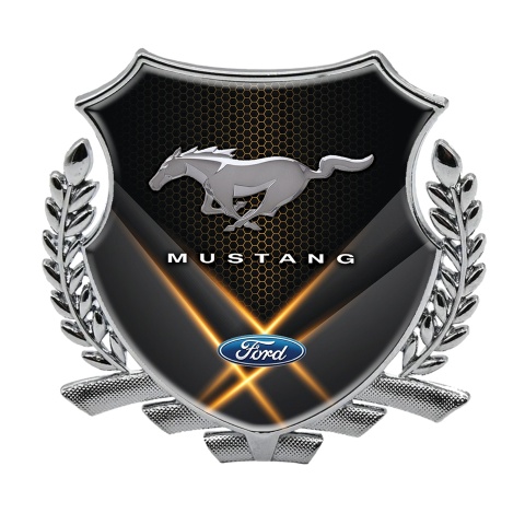 Ford Mustang Fender Emblem Badge Silver Dark Hex Orange Beams Edition