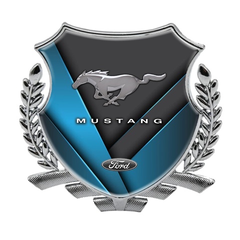 Ford Mustang 3D Car Metal Emblem Silver Crossed Blue Plates Classic Logo