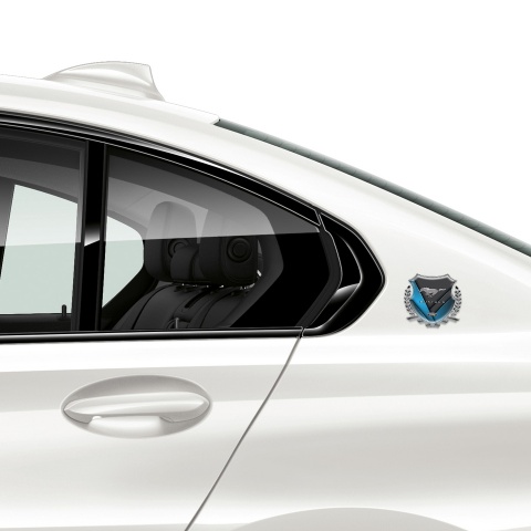 Ford Mustang 3D Car Metal Emblem Silver Crossed Blue Plates Classic Logo
