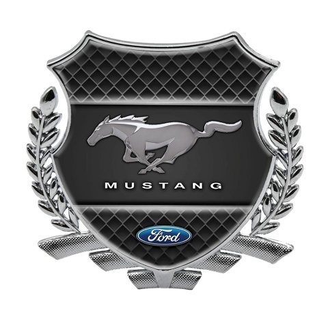 Ford Mustang Fender Emblem Badge Silver Dark Waffle Effect Classic Logo