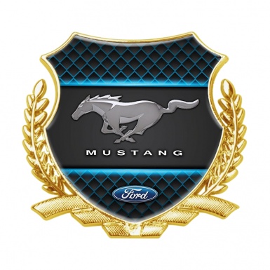 Ford Mustang Trunk Emblem Badge Gold Dark Waffle Effect Blue Lines