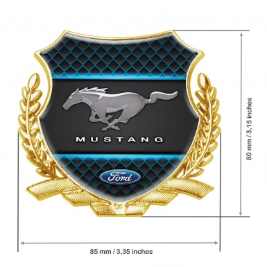 Ford Mustang Trunk Emblem Badge Gold Dark Waffle Effect Blue Lines