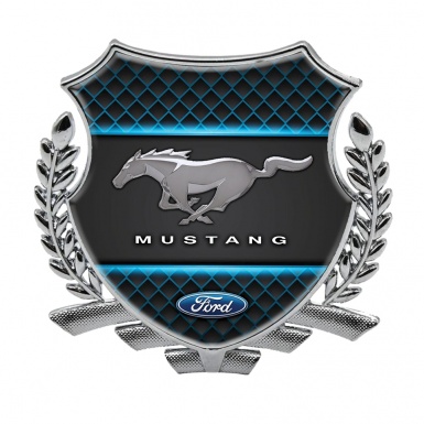 Ford Mustang Trunk Emblem Badge Silver Dark Waffle Effect Blue Lines