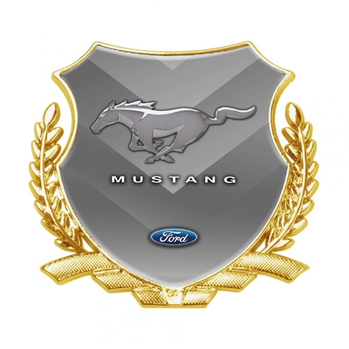 Ford Mustang 3D Domed Car Metal Emblem Gold V Shaped Logo Design