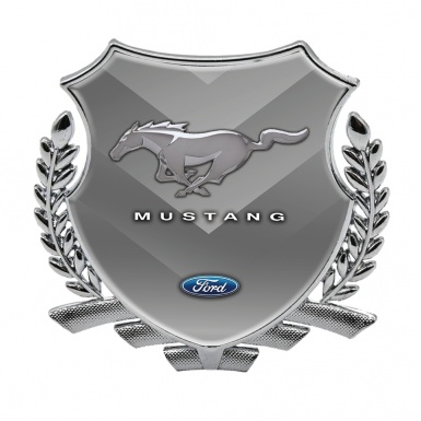 Ford Mustang 3D Domed Car Metal Emblem Silver V Shaped Logo Design