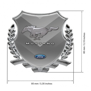 Ford Mustang 3D Domed Car Metal Emblem Silver V Shaped Logo Design