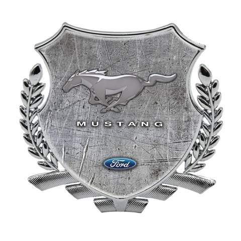 Ford Mustang Fender Emblem Domed Badge Silver Scratched Surface Effect