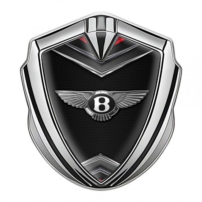 Bentley Metal Emblem Self Adhesive Silver Black Grid Effect Clean Logo