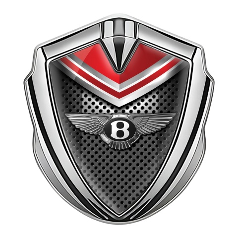 Bentley Fender Emblem Domed Badge Silver Metal Grid Red Element