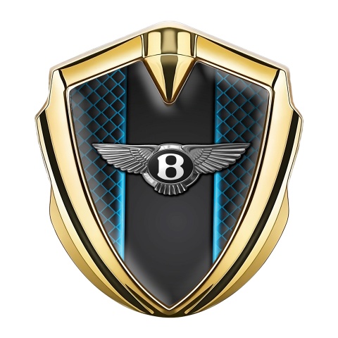 Bentley Trunk Emblem Domed Badge Gold Blue Waffle Outer Glow Effect