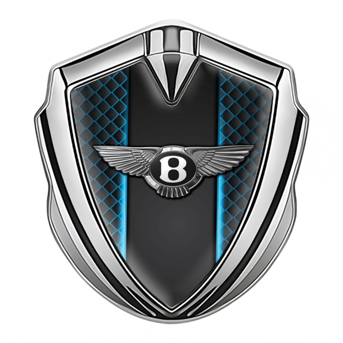 Bentley Trunk Emblem Domed Badge Silver Blue Waffle Outer Glow Effect