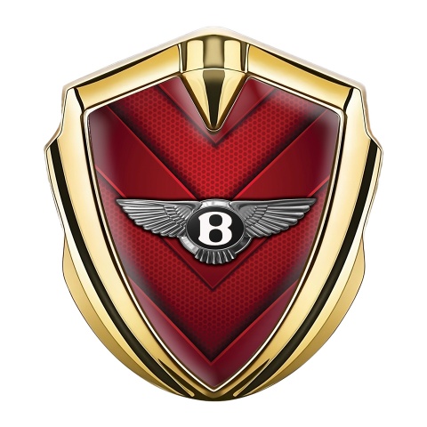 Bentley Metal Emblem Self Adhesive Gold Red Grid V Shaped Edition