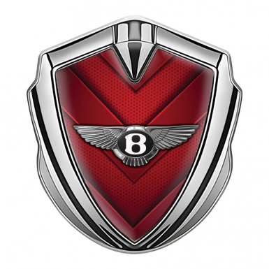 Bentley Metal Emblem Self Adhesive Silver Red Grid V Shaped Edition