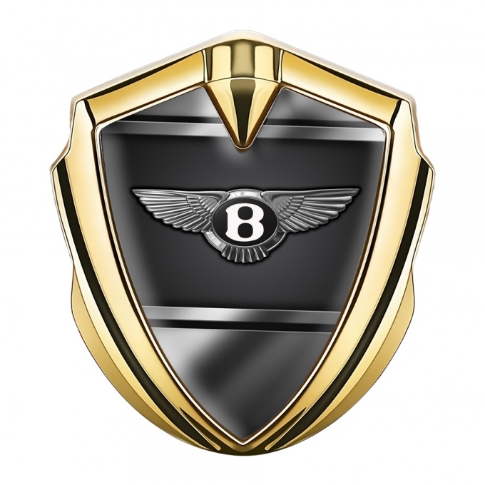 Bentley 3D Car Metal Domed Emblem Gold Dark Base Chrome Logo Effect