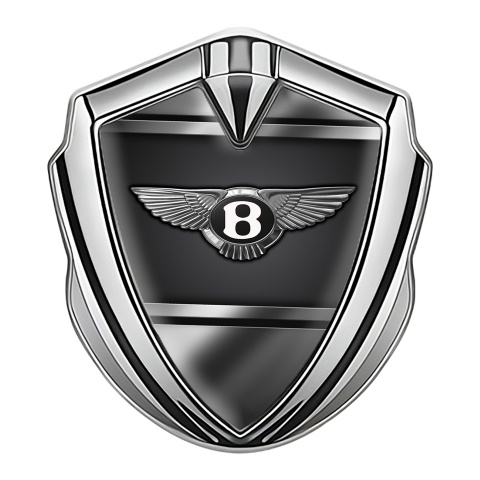 Bentley 3D Car Metal Domed Emblem Silver Dark Base Chrome Logo Effect