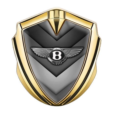 Bentley Fender Emblem Badge Gold Grey V Shaped Lines Chrome Logo