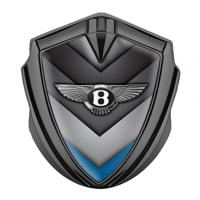 Bentley Fender Metal Emblem Badge Graphite V Shaped Plates Blue Accent