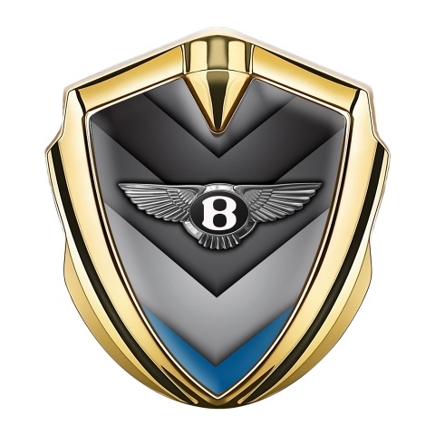 Bentley Fender Metal Emblem Badge Gold V Shaped Plates Blue Accent