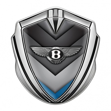 Bentley Fender Metal Emblem Badge Silver V Shaped Plates Blue Accent