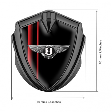 Bentley 3D Car Metal Emblem Graphite Black Base Red Stripes Chrome Logo