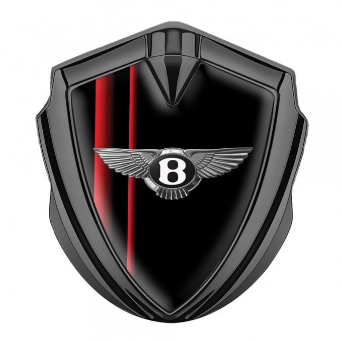 Bentley 3D Car Metal Emblem Graphite Black Base Red Stripes Chrome Logo