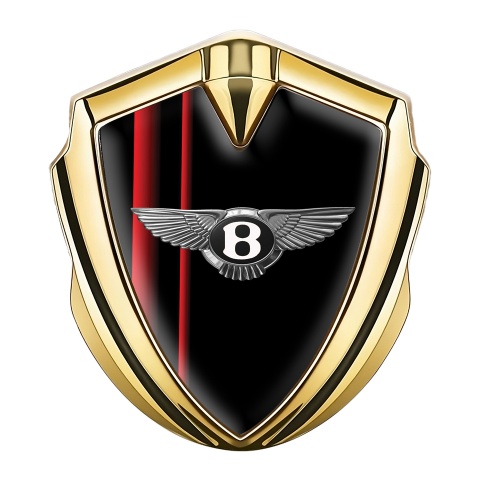 Bentley 3D Car Metal Emblem Gold Black Base Red Stripes Chrome Logo