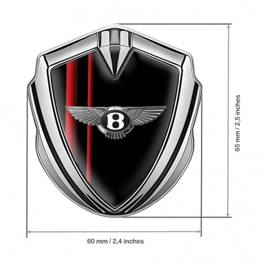 Bentley 3D Car Metal Emblem Silver Black Base Red Stripes Chrome Logo