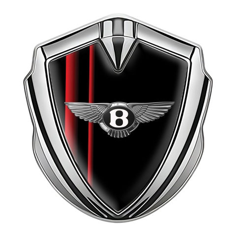 Bentley 3D Car Metal Emblem Silver Black Base Red Stripes Chrome Logo