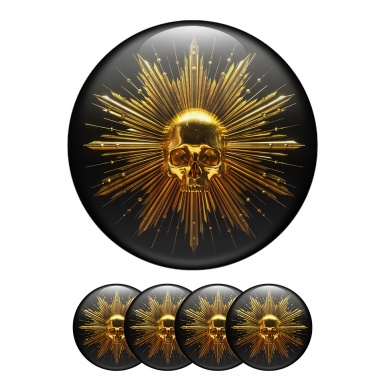 Skull Domed Stickers Wheel Center Cap Badge Golden print