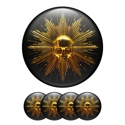 Skull Domed Stickers Wheel Center Cap Badge Golden print