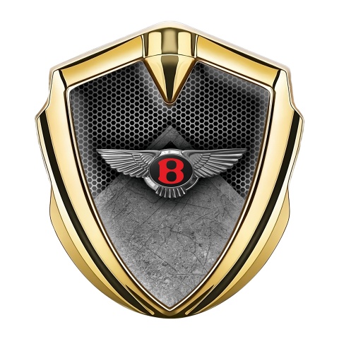 Bentley Fender Emblem Domed Badge Gold Hexagon Stone Slab Design