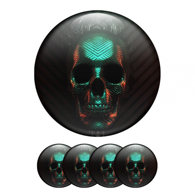 Skull Wheel Center Cap Domed Stickersmetal image of a skull in a green-red hue