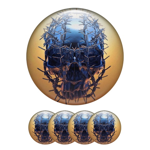 Skull Domed Stickers Wheel Center Cap 3D Image Of A Skeleton Wrapped In Barbed Wire